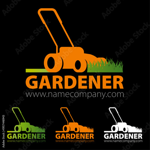 Logo jardinier avec tondeuse – design vectoriel pour entreprise paysagiste