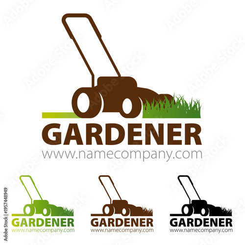 Logo jardinier avec tondeuse – design vectoriel pour entreprise paysagiste
