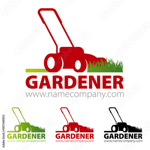 Professional landscaping logo – lawn mower and grass vector illustration