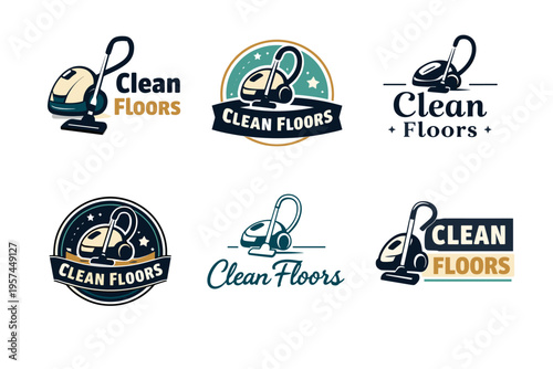 Set of vintage vacuum cleaner logos for clean floors brand identity