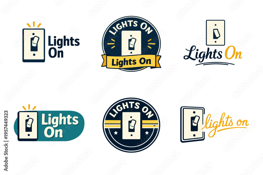 Naklejka premium Set of six lights on logos with switch design in various styles and colors