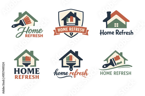 Home refresh logo designs featuring paintbrush and house elements