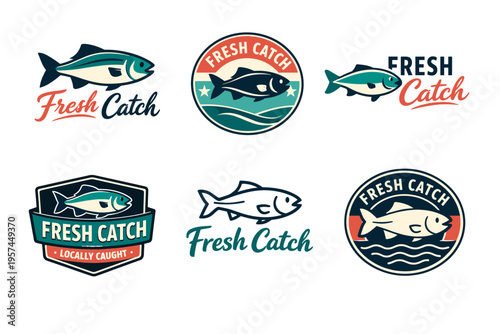Fresh catch fish badges and logos set