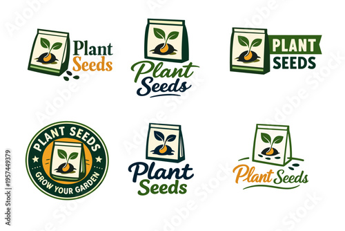 Plant seeds logo collection with various designs and colors