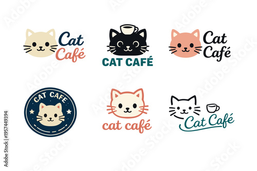 Adorable cat café logos with playful feline designs and coffee elements