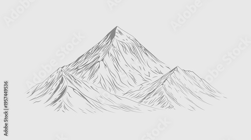 Mount Everest dominant peak line drawing Himalayan mountain structure Nepal vector illustration