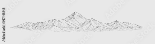 Mount Everest panoramic mountain range line art wide Himalayan skyline Nepal vector