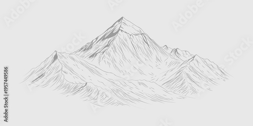 Mount Everest close up ridge detail line art Himalayan peak Nepal vector illustration