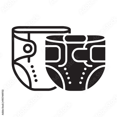 Simple black and white line icon of a baby diaper