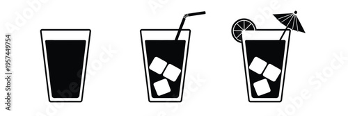 Cocktail Icons Drink Beverage Glass Bar Alcohol Party Summer Tropical Juice Mix Refreshment Celebration Nightlife Vector Illustration Collection Isolated Background