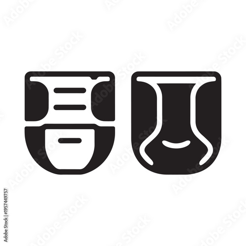 Simple black and white illustration of two stylized vessel shapes