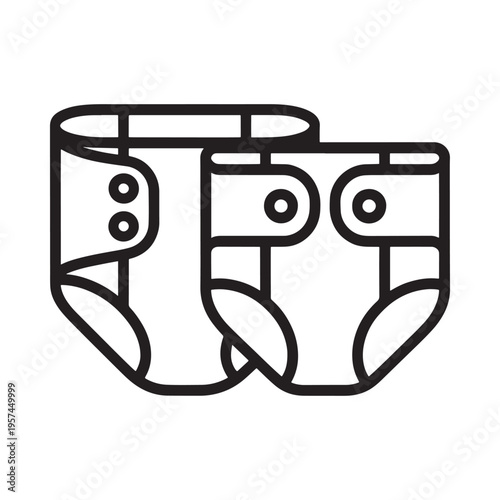 Simple line drawing depicts two baby diapers stacked on top of each other