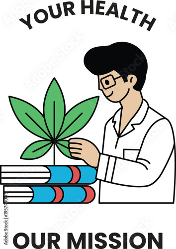 Healthcare professional examines a plant with care and focus