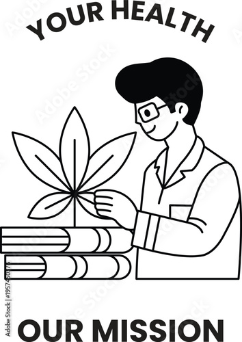 Healthcare professional examines a plant with care and focus