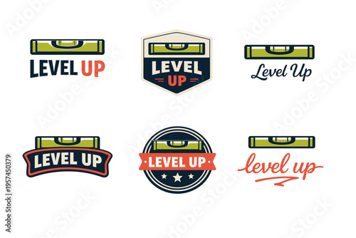 Level up logos collection featuring retro designs and bold lettering