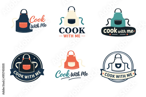 Colorful apron logos with cooking theme and text variations