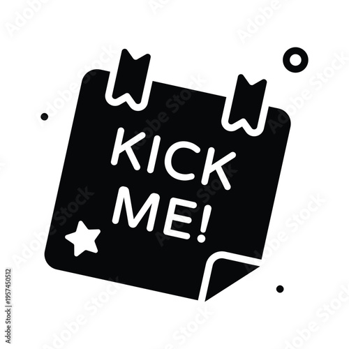 Easy to edit glyph icon of kick me prank sign