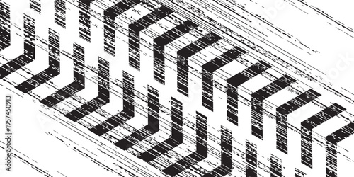 Grunge tire track, wheel braking marks. Truck, car or motorcycle tread pattern silhouette. Auto race, motorsport, speed racing design element. Vector illustration