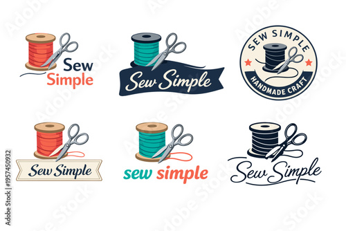 Sew simple logo collection with scissors and thread spools