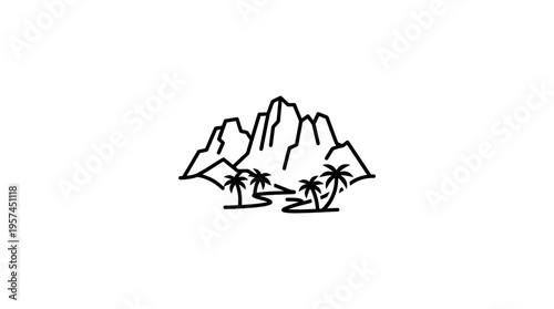 Minimalist Mountain Landscape with Palm Trees
