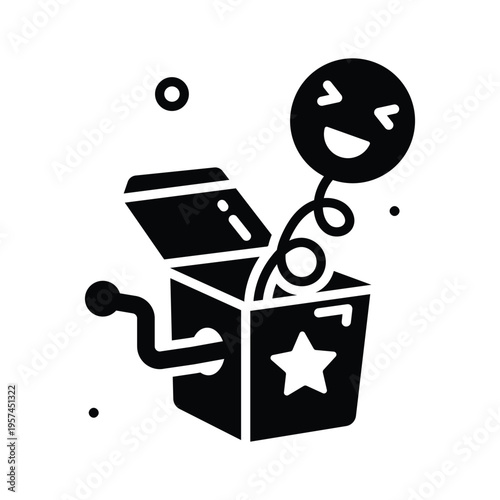 Trendy glyph icon showing prank box with jumping surprise toy