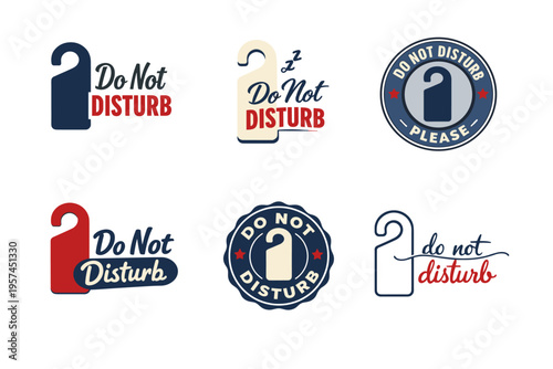 Variety of do not disturb door signs in blue and red designs
