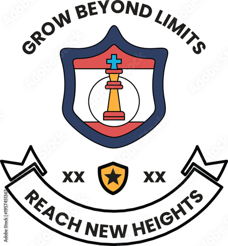 Black and white emblem displays bold motivational phrases