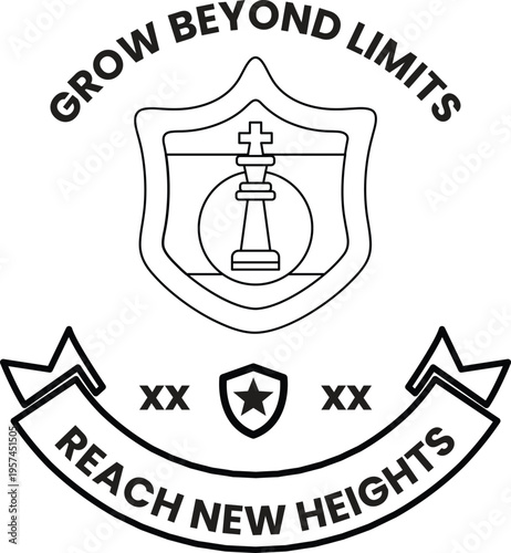 Black and white emblem displays bold motivational phrases