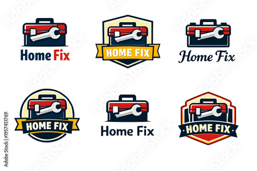 Set of home fix logos with toolbox and wrench designs