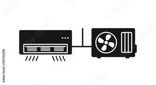 Simple black and white illustration of a split system air conditioner unit