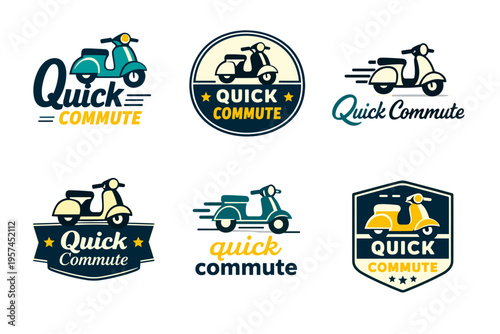 Retro scooter logos with quick commute theme and vintage style design