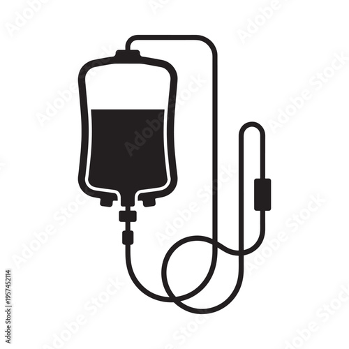 Simple black and white illustration of an iv drip medical bag