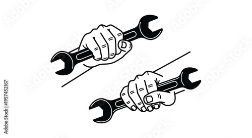 Hands gripping wrenches a symbol of labor teamwork and mechanical skill