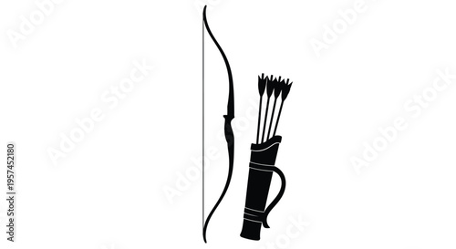 A black silhouette of a bow and quiver full of arrows