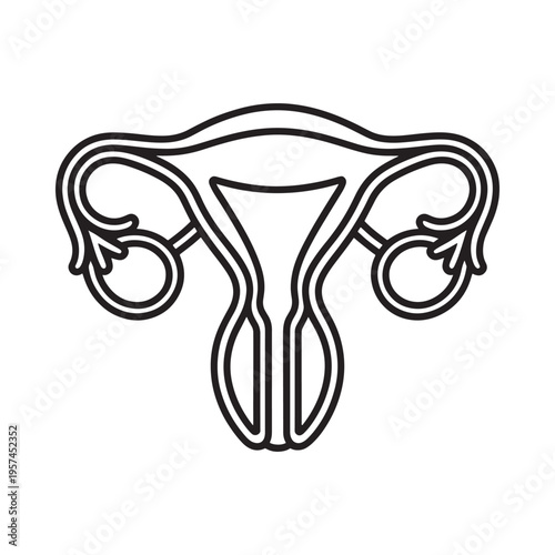 Simple line drawing of a female uterus with fallopian tubes and ovaries