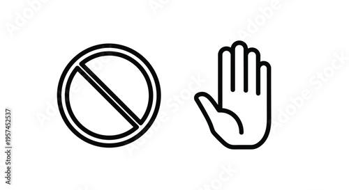 No entry symbol alongside a hand gesture indicating stop or halt