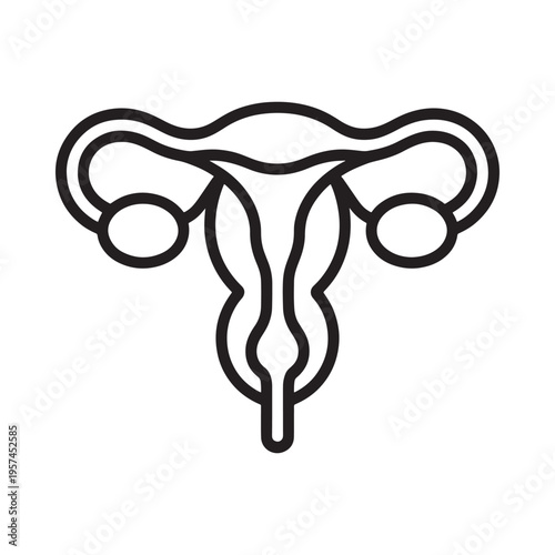 Line art illustration of a female uterus with fallopian tubes and ovaries