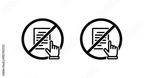 Prohibited gesture depicting a hand pointing at a document within a circle