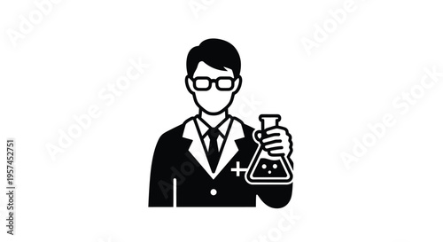 Scientist icon featuring a person in a lab coat holding a flask