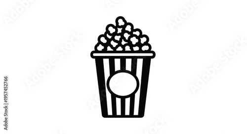 Simple black and white illustration of a popcorn bucket full of kernels