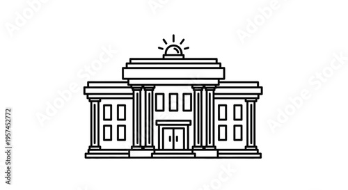 Simple line drawing of a classic governmental building with a dome