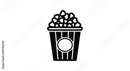Simple black and white illustration of a popcorn bucket