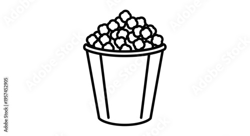 Simple line drawing of a full popcorn bucket on a white background