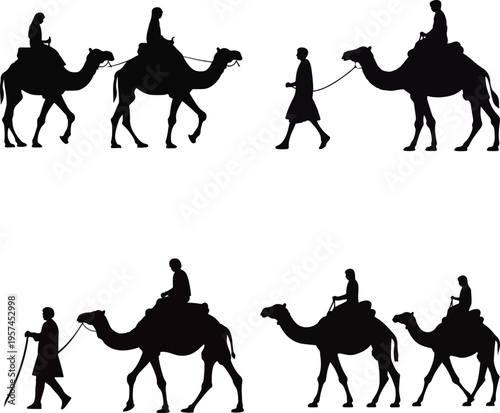 Camel Caravan Silhouette Collection isolated on white background, Vector, illustration