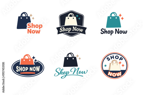 Collection of shop now icons featuring shopping bag designs