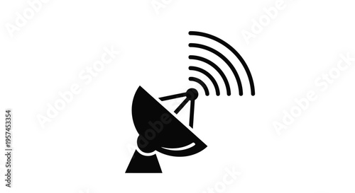Simple black silhouette of a satellite dish receiving signals