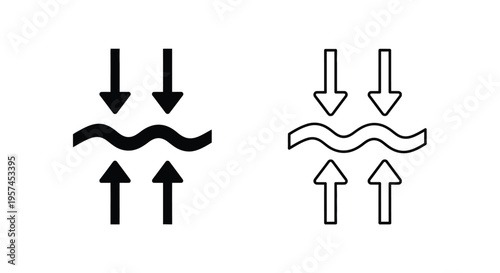Two contrasting wave symbols with opposing directional arrows