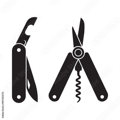 Black silhouette icons depicting various tools from a swiss army knife