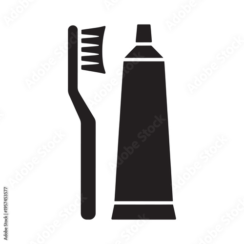 Simple illustration of a toothbrush and tube of toothpaste