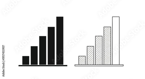 Simple black and white bar graphs illustrating data trends and comparison